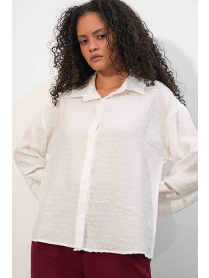 Bigdart Oversize Desenli Beyaz Kadın Gömlek 20379