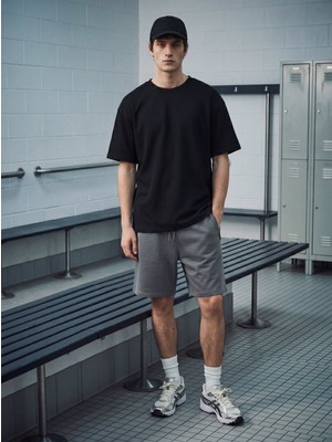 LTB Dokulu Basic Relaxed Fit Siyah T-Shırt