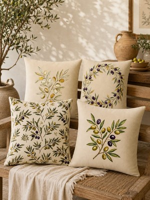 Pikko Home Olıve Harmony 4'lü Dijital Baskı Polyester Kırlent Kılıfı Seti(Kr)