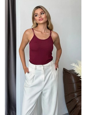 Jee Lee Kadın Askılı Kaplı Çıtçıtlı Body Bordo - 5070