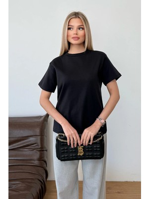 Giysa Kadın Bisiklet Yaka Basic T-Shirt Siyah - 26Y MW0000086