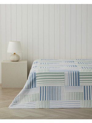 English Home Aqualis Tek Kişilik Pike 150X220 cm Mavi Pamuklu Desenli