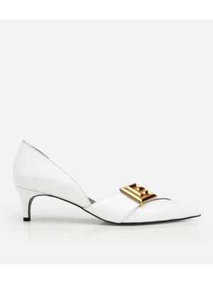 Hotiç 01AYH321410A900 KADIN Deri Beyaz Gold Tokalı Kısa Topuklu Stiletto