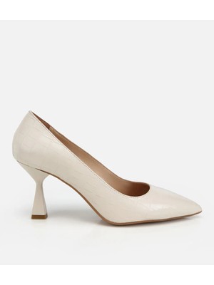 Hotiç 01AYH321870A400 KADIN Deri Ekru Kroko Detaylı Stiletto