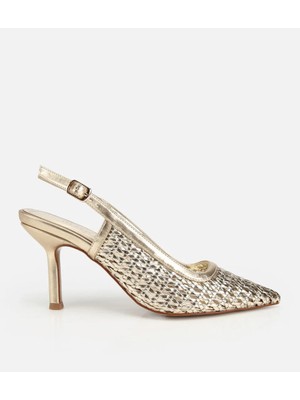 Hotiç 01AYH320860A540 KADIN Gold Örgü Detaylı Ince Topuklu Stiletto