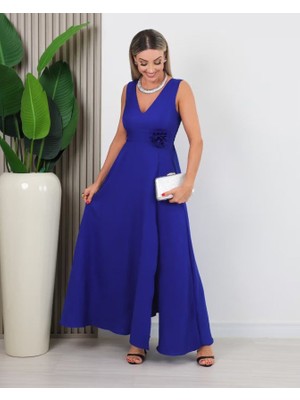 Alyn Wear Kadın Askılı Derin V Yakalı Yırtmaçlı Uzun Elbise