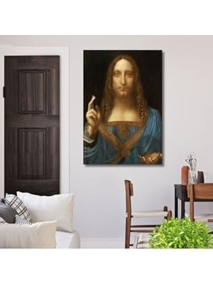 Vuralsin38 Tekli Dikey Kanvas Duvar Tablosu Da Vinci Salvator Mundi, 40 x 60