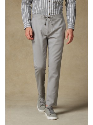 Abbate Soft Dokuma Pamuk Karışımlı Tailored Fit Gri Erkek Düz Pantolon
