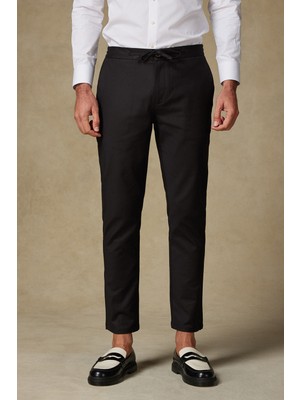 Abbate Soft Dokuma Pamuk Karışımlı Tailored Fit Siyah Erkek Düz Pantolon