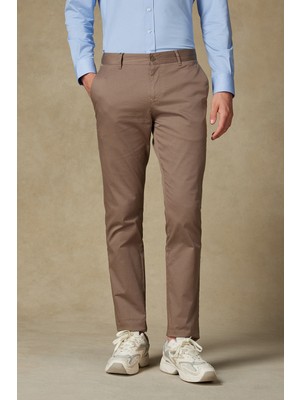 Abbate Chino Twill Pamuk Karışımlı Regular Fit Koyu Bej Erkek Düz Pantolon
