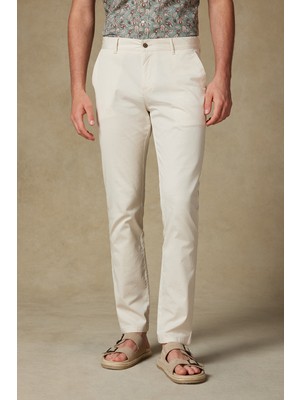 Abbate Chino Twill Pamuk Karışımlı Regular Fit Krem Erkek Düz Pantolon