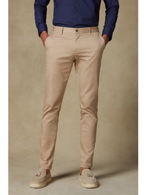 Abbate Chino Twill Pamuk Karışımlı Regular Fit Bej Erkek Düz Pantolon