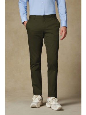 Abbate Chino Twill Pamuk Karışımlı Regular Fit Haki Erkek Düz Pantolon