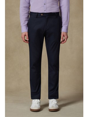Abbate Summer Dokuma Liyosel Karışımlı Modern Fit Lacivert Erkek Düz Pantolon