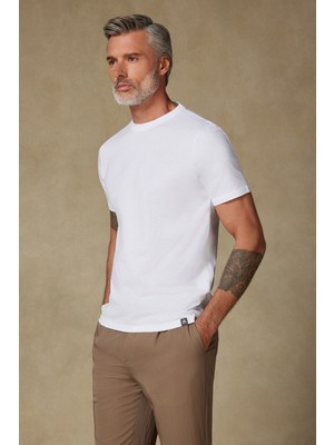 Abbate Easy Penye Pamuklu Comfort Fit Beyaz Bisiklet Yaka Erkek Düz T-Shirt