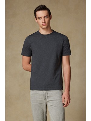 Abbate Easy Penye Pamuklu Comfort Fit Koyu Gri Bisiklet Yaka Erkek Düz T-Shirt