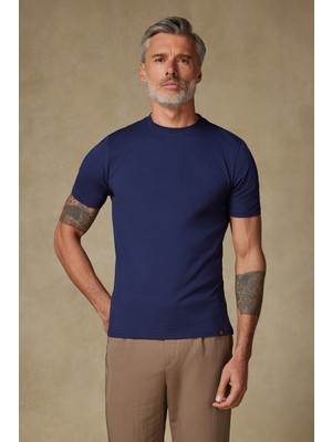 Abbate Easy Penye Pamuklu Comfort Fit Lacivert Bisiklet Yaka Erkek Düz T-Shirt