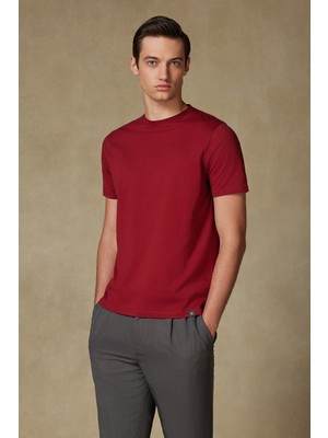 Abbate Easy Penye Pamuklu Comfort Fit Bordo Bisiklet Yaka Erkek Düz T-Shirt