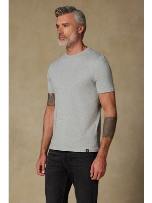 Abbate Easy Penye Pamuklu Comfort Fit Açık Gri Bisiklet Yaka Erkek Düz T-Shirt
