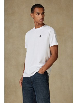 Abbate Edge Kalın Penye Pamuklu Comfort Fit Beyaz Bisiklet Yaka Erkek Düz T-Shirt
