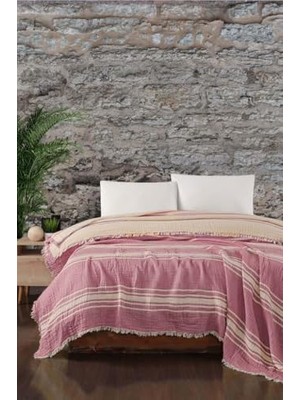 Vuralsin38 Buldan Müslin Yatak Örtüsü Pike Çift KIŞILIK%100 Pamuk 240 x 260 cm Pembe