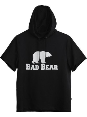Bad Bear Erkek Kapüşonlu Sweatshirt 21.01.30.014 Slim Fit Siyah Grafik Desenli Rahat Sezonluk Tasarım