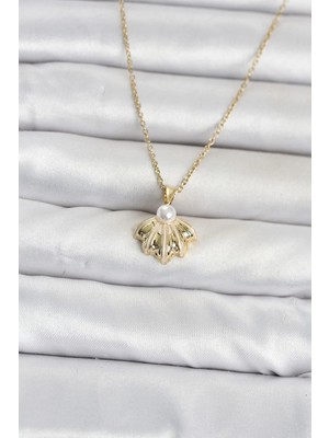 Inure Jewelry 316L Çelik Zincir Gold Renk Deniz Kabuğu Model Kadın Kolye