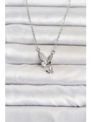 Inure Jewelry 316L Çelik Zincir Gümüş Renk Kelebek Model Kadın Kolye