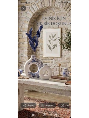 Luniva Home Dekoratif  Modern Mavi-Beyaz Desenli Iskandinav Ev, Ofis&hediyelik Vazo Seti(Mavi Yapraklar Dahildir)