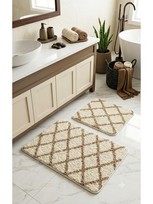 Eurobano Royal Iskandinav 2'li Lateks Kaymaz Taban Banyo Paspası Seti 80X50 cm Makinede Yıkanabilir Paspas