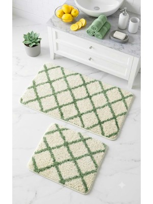 Eurobano Royal Iskandinav 2'li Lateks Kaymaz Taban Banyo Paspası Seti 80X50 cm Makinede Yıkanabilir Paspas
