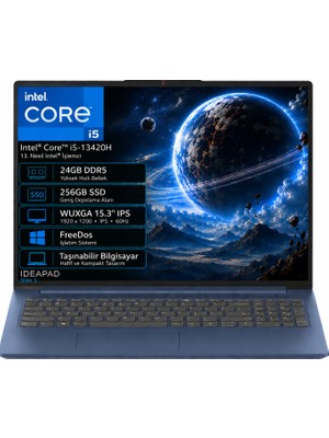 Lenovo Ideapad Slim 3 15IRH10 83K10062TR-08 Intel Core I5-13420H 24GB Ddr5 256GB SSD Wuxga 15.3" IPS 60Hz Freedos Taşınabilir Bilgisayar
