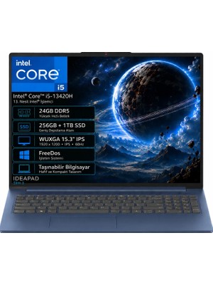 Lenovo Ideapad Slim 3 15IRH10 83K10062TR-10 Intel Core I5-13420H 24GB Ddr5 256GB+1TB SSD Wuxga 15.3" IPS 60Hz Freedos Taşınabilir Bilgisayar