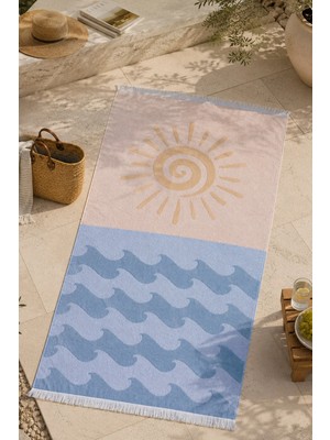 Daylife Hızlı Kuruyan Plaj Havlusu 75 x 150 cm Pamuk-Polyester Modern Tasarım Sarı-Mavi Renk