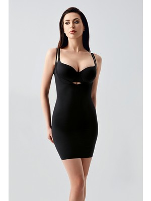 NEWBRA LINGERIE Lazer Kesim Göğsü Açık Elbise Korse - Siyah