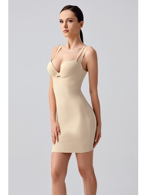NEWBRA LINGERIE Lazer Kesim Göğsü Açık Elbise Korse - Ten
