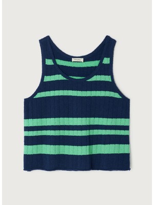 American Vintage Lacivert Kadın Çizgili T-Shirt NAG18AE26