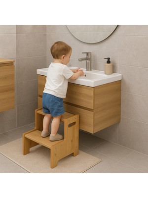 Empressco Fida Kaymaz Ahşap Çocuk Basamak Tabure - Banyo & Lavabo Yükseltici Basamak - Fiyatı, Yorumları