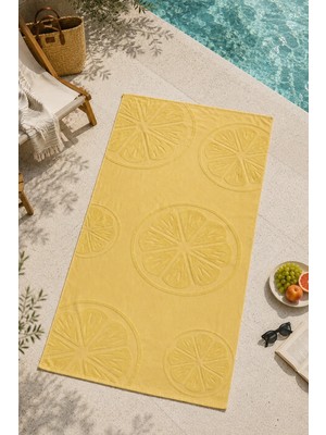 Daylife Limon Desenli Jakarlı Plaj Havlusu %100 Pamuk 75 x 150 cm Hızlı Kuruyan Modern Tasarım