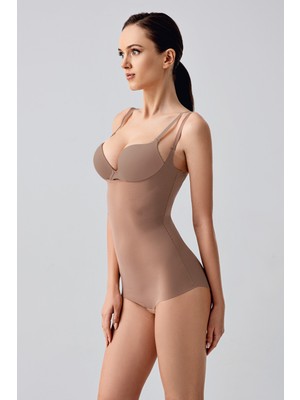 NEWBRA LINGERIE Lazer Kesim Göğsü Açık Slip Korse - Capucıno