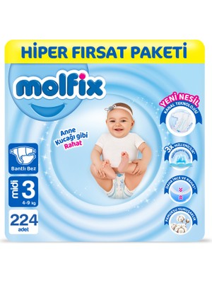 Molfix Kanal Teknolojisi Hiper Fırsat Paketi 3 Beden Midi 224 Adet