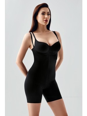 NEWBRA LINGERIE Kadın Lazer Kesim Göğsü Açık Şort Korse - Siyah