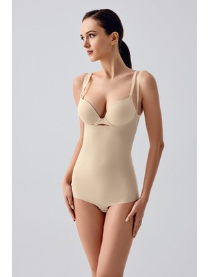 NEWBRA LINGERIE Lazer Kesim Göğsü Açık Slip Korse - Ten