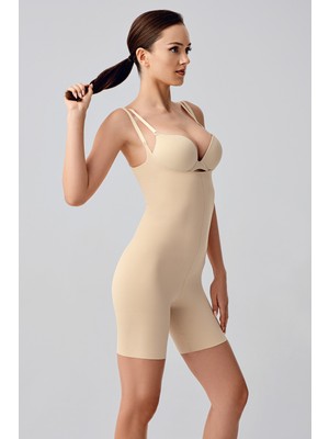 NEWBRA LINGERIE Kadın Lazer Kesim Göğsü Açık Şort Korse - Ten