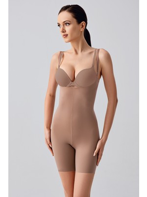 NEWBRA LINGERIE Lazer Kesim Göğsü Açık Şort Korse - Capucıno