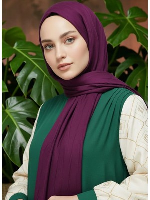 Ang-Scarf 75 x 185 Mor Renk Piliseli Bambu Şal - Ağırlık Yapmaz - Ütü İstemez - Dört Mevsim Kullanıma Uygun - Kayma Yapmaz