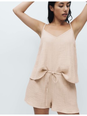 Marks & Spencer Müslin Kumaş Askılı Şortlu Pijama Takımı