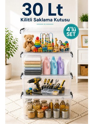 Naturelove 2'li Set 30 Lt Kilitli Saklama Kutusu Çok Amaçlı Kiler Erzak Hırdavat Oyuncak Düzenleyici Organizer