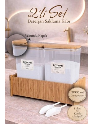 Naturelove 2'li Standlı 3'lt Toz Deterjan Kutusu Saklama Kabı Ölçek Hediyeli