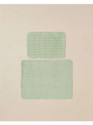 English Home Zigzag Line Kaydırmaz Taban Banyo Paspası Seti Açık Yeşil Renkli 60X100 cm Desenli